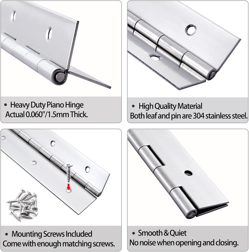 GRRONZEE Heavy Duty Piano Hinge 48 Inch x 2 Inch Stainless Steel Continuous & Piano Hinges with Holes, 48" Continuous Hinges for Cabinet, Door, DIY Wood Boxes, 0.060" Leaf Thickness, 2" Open Width - Image 3